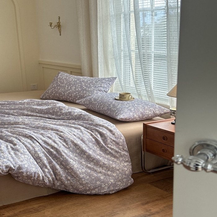 91家纺网 家纺一手货源 找家纺 亿梵家居 2025新款A类母婴级有氧全棉纯棉双层纱纯棉印花四件套-床拍图 弗拉-灰