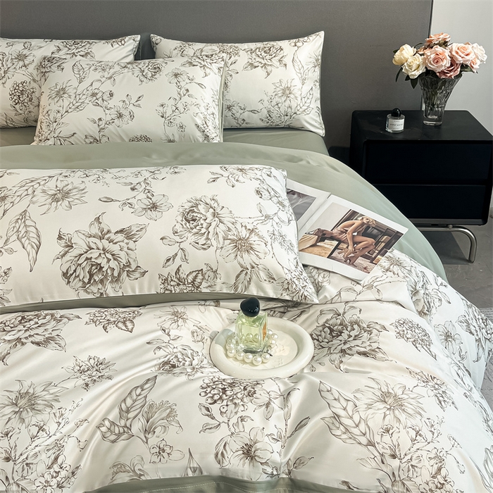 91家纺网 家纺一手货源 找家纺 笙意家纺2025新款水洗冰丝数码印花暗盒款四件套 清颜