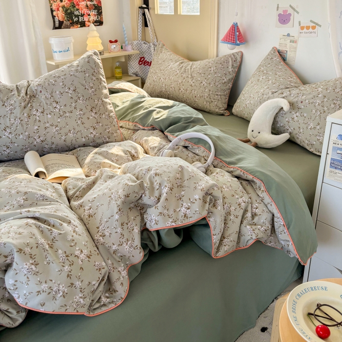 91家纺网 家纺一手货源 找家纺 潮邦创意家居 2025新款云柔棉立体嵌绳款小清新四件套 梦幻绿野