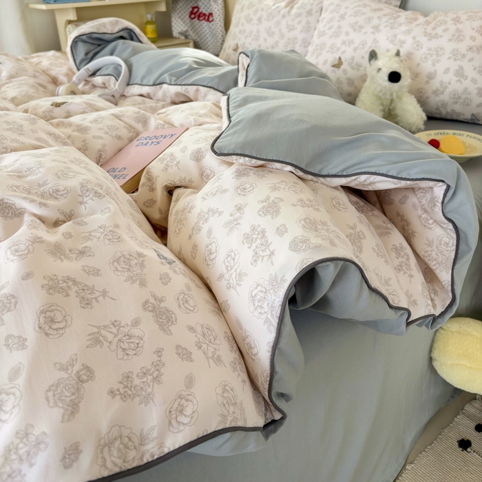 91家纺网 家纺一手货源 找家纺 潮邦创意家居 2025新款云柔棉立体嵌绳款小清新四件套 幻彩蝶韵