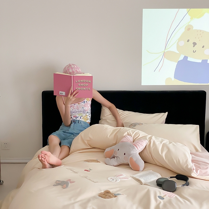 91家纺网 家纺一手货源 找家纺 （总）鹿班家居 2025新品四季款100S长绒棉四件套-欢乐象【标准会员-20元】