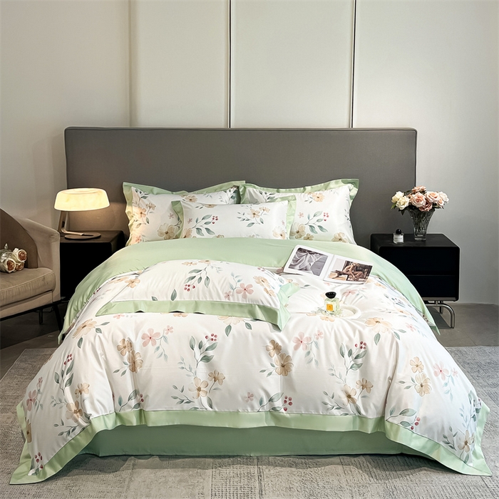 91家纺网 家纺一手货源 找家纺 笙意家纺 2025新款水洗冰丝数码印花宽边四件套 依恋