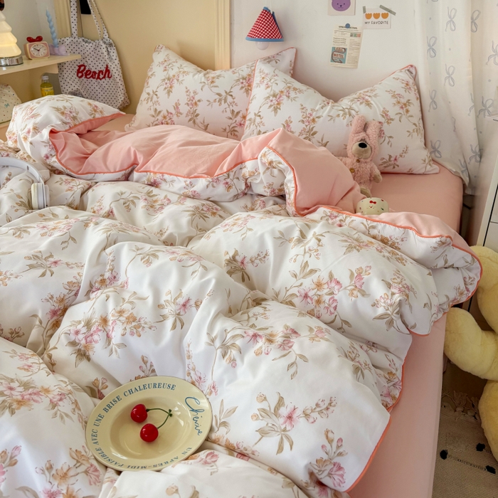 91家纺网 家纺一手货源 找家纺 潮邦创意家居 2025新款云柔棉立体嵌绳款小清新四件套 雅韵繁花