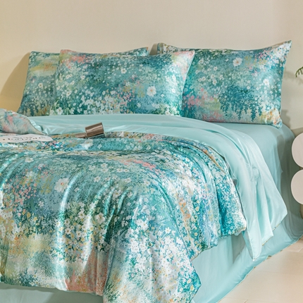 91家纺网 家纺一手货源 找家纺 （总）梦幻之城 2025新款水洗真丝数码印花简易款夏被四件套