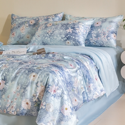 91家纺网 家纺一手货源 找家纺 （总）梦幻之城 2025新款水洗真丝数码印花简易款夏被四件套