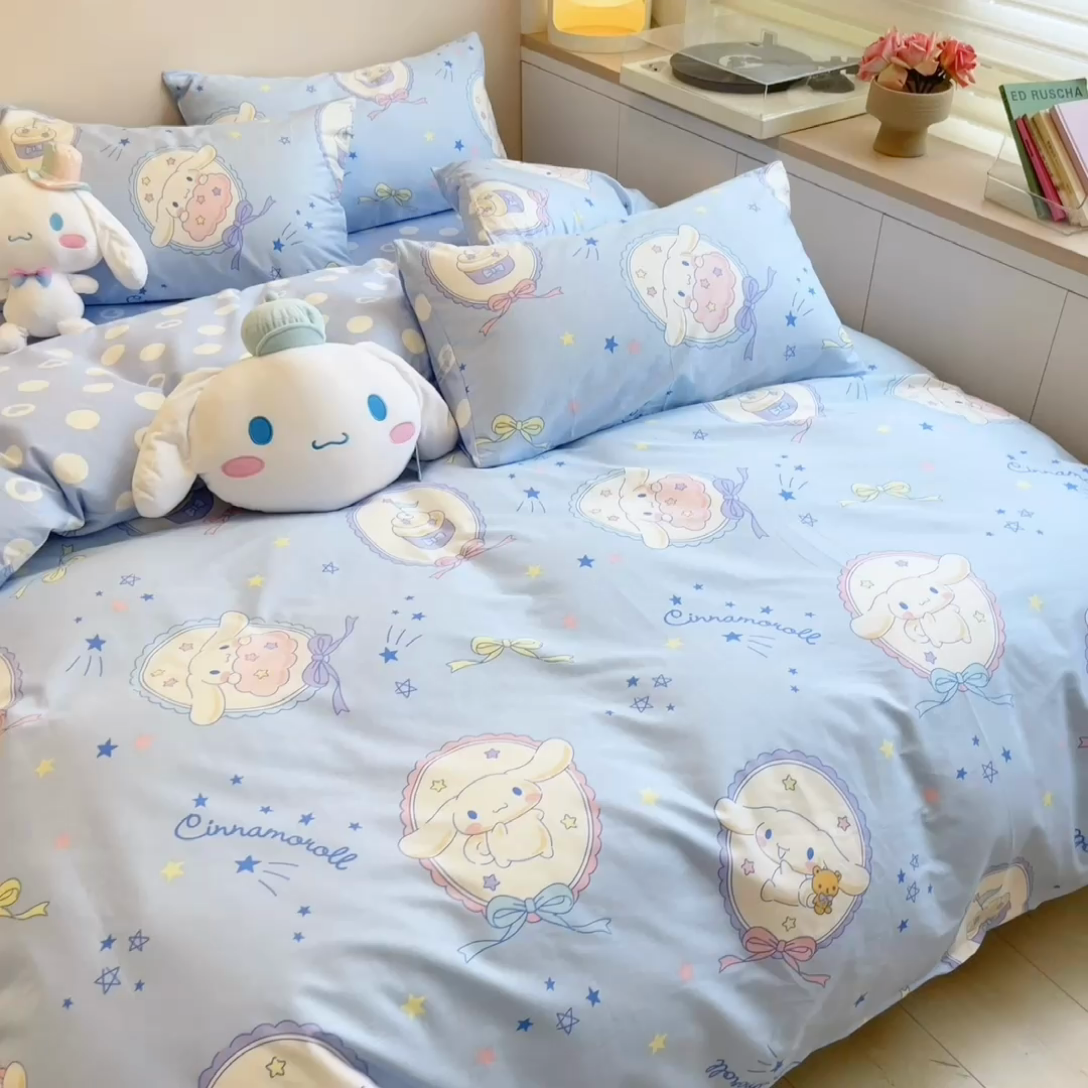 91家纺网 家纺一手货源 找家纺 暮思家居 2025新款正版授权三丽鸥全棉四件套系列四件套 蓝色玉贵狗