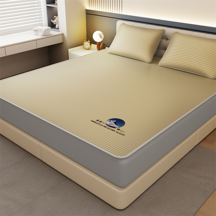 91家纺网 家纺一手货源 找家纺 鑫姿 2025新款5A抗菌A类冰丝凉席-条纹款 条纹床笠-棕色