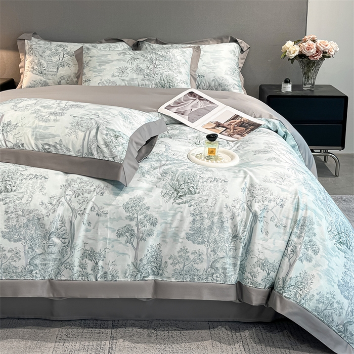 91家纺网 家纺一手货源 找家纺 笙意家纺 2025新款水洗冰丝数码印花宽边四件套 阡陌