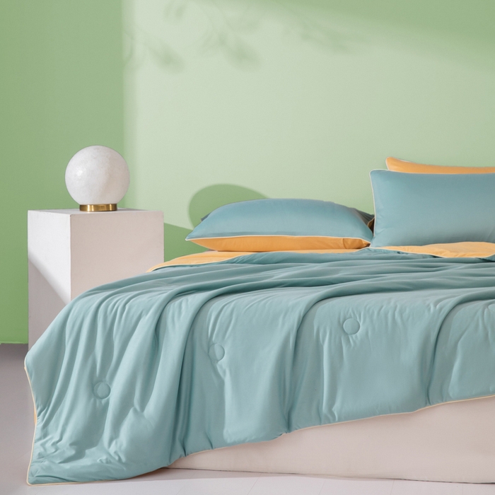 91家纺网 家纺一手货源 找家纺 吾诺 2025 针织棉夏被双拼色大豆夏被子被芯夏凉被空调被 星兰-杏黄