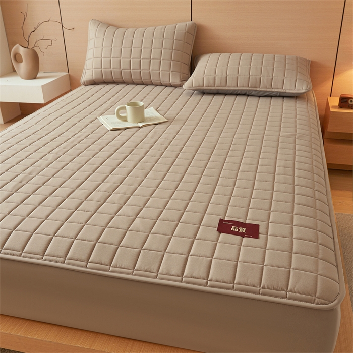 91家纺网 家纺一手货源 找家纺 布卢姆床垫 2025新款原棉A类贴标7A抗菌床笠 方格-棕咖