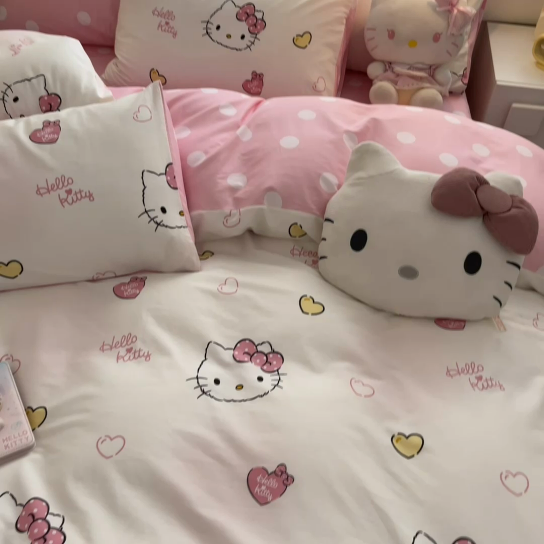 91家纺网 家纺一手货源 找家纺 暮思家居 2025新款正版授权三丽鸥全棉四件套系列四件套 少女凯蒂