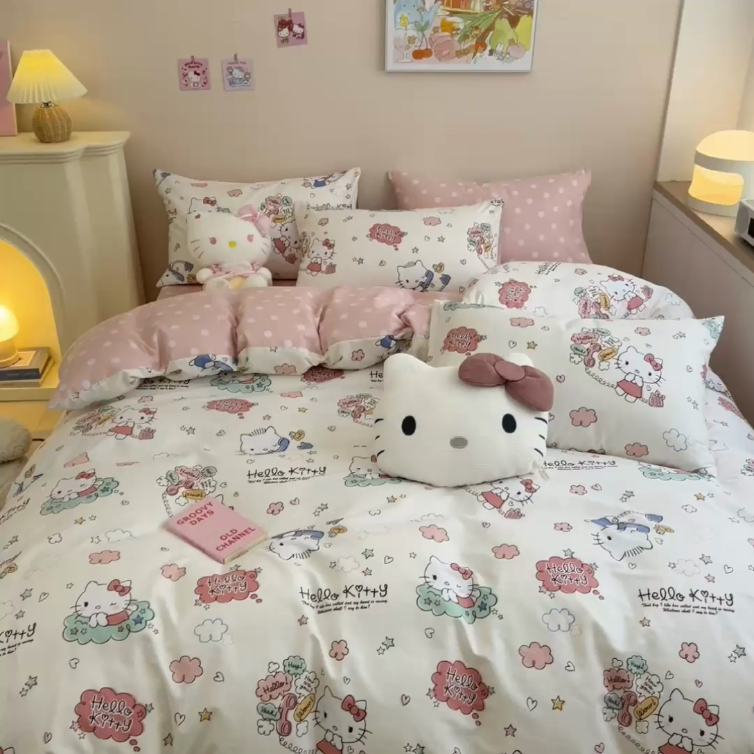 91家纺网 家纺一手货源 找家纺 暮思家居 2025新款正版授权三丽鸥全棉四件套系列四件套 气球库洛米