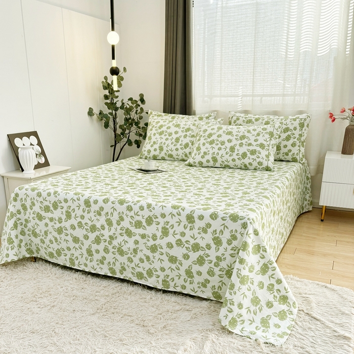 91家纺网 家纺一手货源 找家纺 伊而梦蚊帐 2025新款A类老粗布抗菌床单 剪影花-绿