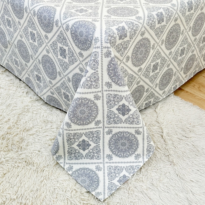 91家纺网 家纺一手货源 找家纺 伊而梦蚊帐 2025新款A类老粗布抗菌床单 十方景-蓝