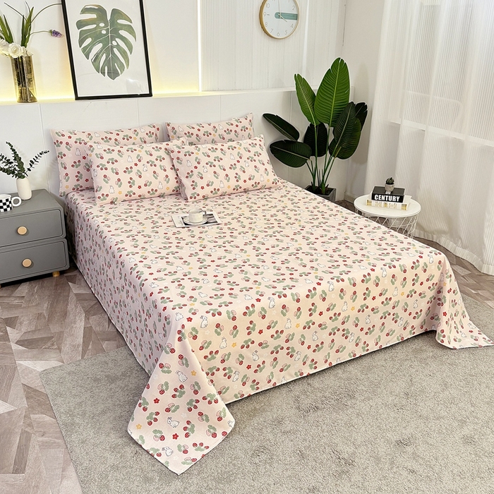 91家纺网 家纺一手货源 找家纺 伊而梦蚊帐 2025新款原棉老粗布床单 草莓兔