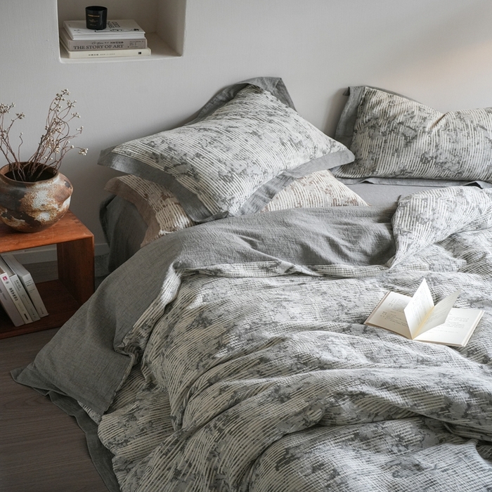 91家纺网 家纺一手货源 找家纺 （总）璞素2025新款全棉色织三层纱四件套-松隐