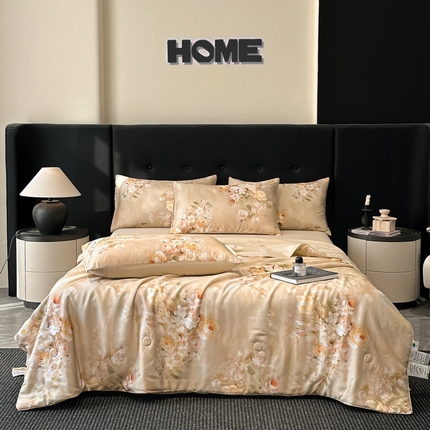 慕晨 2025春夏新品莱赛尔天丝数码印花四件套莱赛尔夏被四件套天丝夏凉被直播热款 金蕊