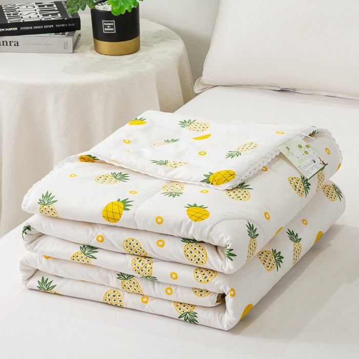 91家纺网 家纺一手货源 找家纺 小清新印花里外全棉夏被纱布夏被纯棉夏被棉花被夏凉被空调被子儿童夏被 菠萝