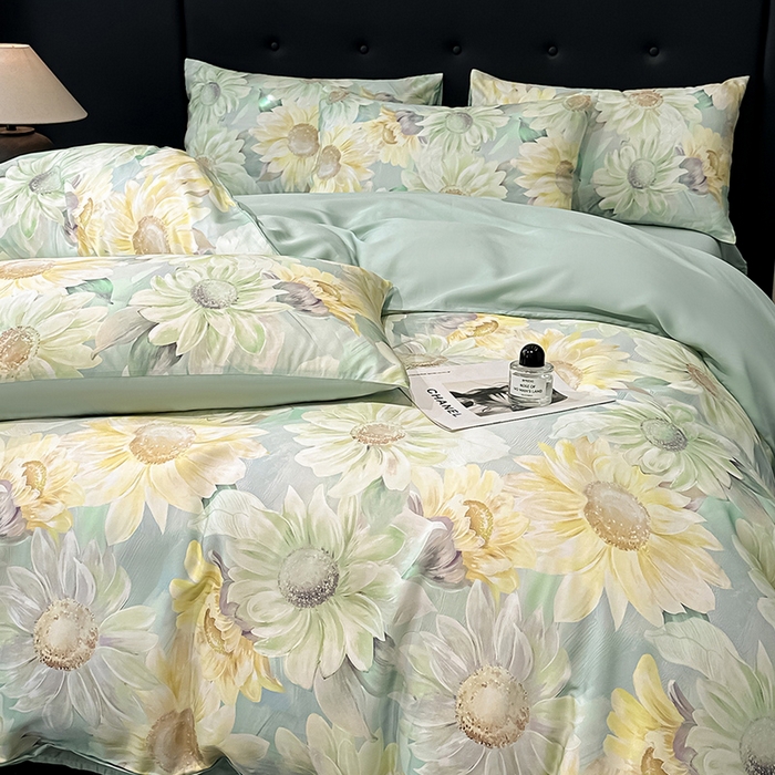 91家纺网 家纺一手货源 找家纺 慕晨 2025春夏新品莱赛尔天丝数码印花四件套莱赛尔夏被四件套天丝夏凉被直播热款 锦葵