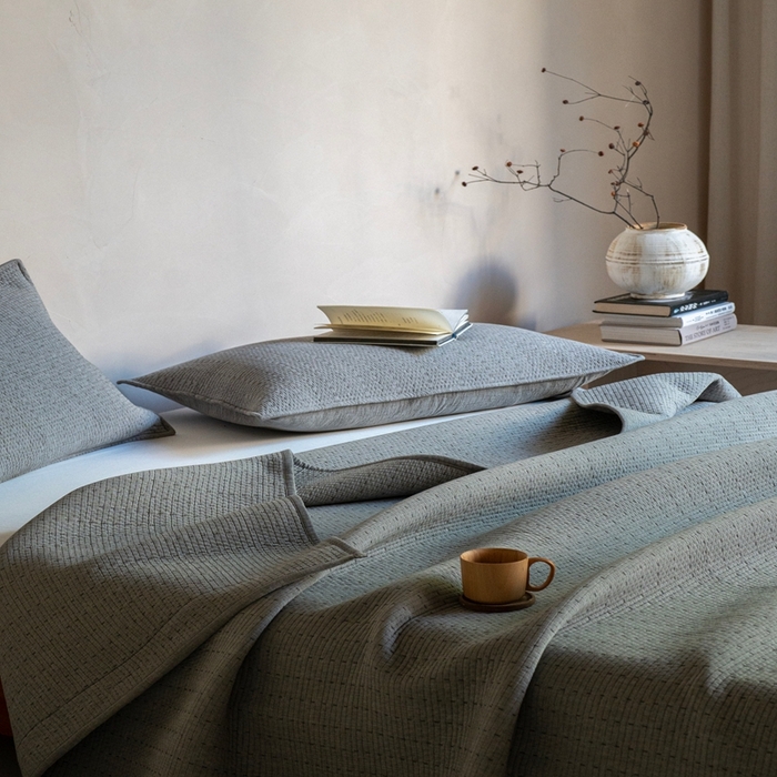 91家纺网 家纺一手货源 找家纺 （总）璞素2025新款全棉色织三层纱床盖三件套-摩卡