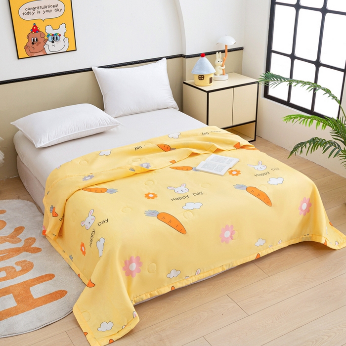 91家纺网 家纺一手货源 找家纺 侨鑫 2025新款亲肤水洗棉夏被宽边 快乐兔