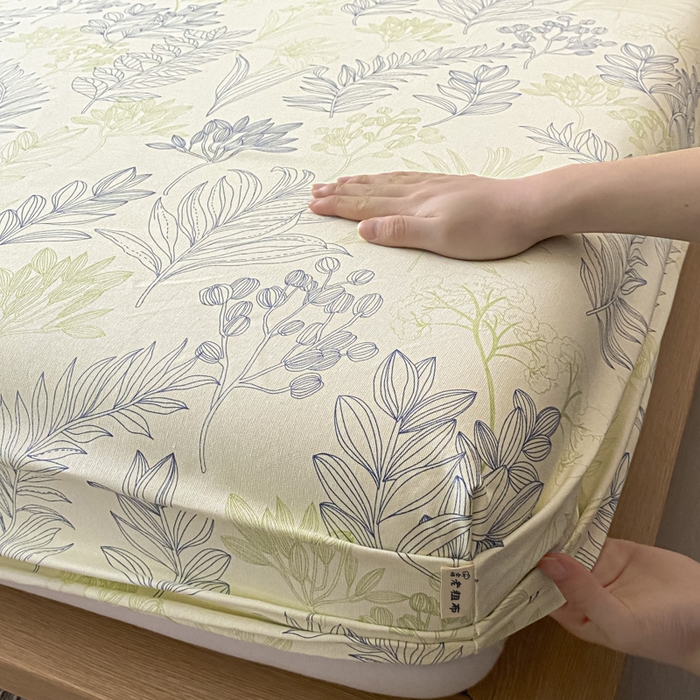 91家纺网 家纺一手货源 找家纺 九亭家纺 2025新款A类全棉老粗布单床笠 繁花-绿