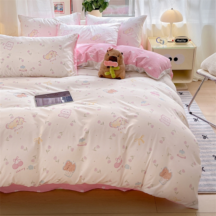 91家纺网 家纺一手货源 找家纺 盛秋家纺 2025新款卡通单被套 花满天+粉爱心