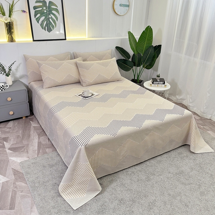 91家纺网 家纺一手货源 找家纺 伊而梦蚊帐 2025新款原棉老粗布床单 波浪条