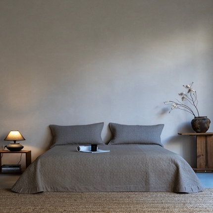 91家纺网 家纺一手货源 找家纺 璞素2025新款全棉色织三层纱床盖三件套-落雪 落雪咖