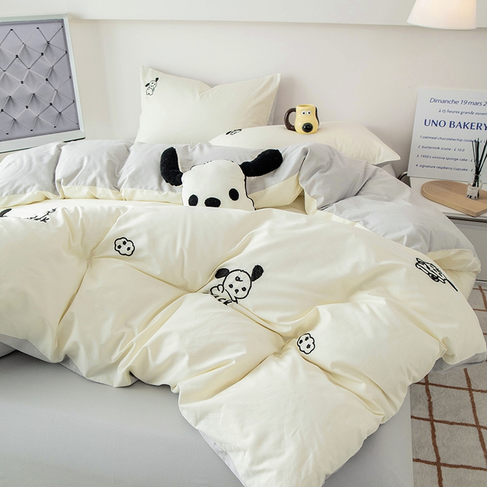 91家纺网 家纺一手货源 找家纺 倾慕家纺 2025新款倾慕INS风毛巾绣纯棉系列四件套 毛巾绣-狗狗