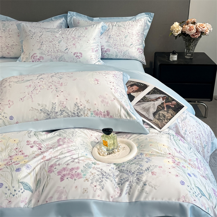 91家纺网 家纺一手货源 找家纺 笙意家纺 2025新款水洗冰丝数码印花宽边四件套 思绪