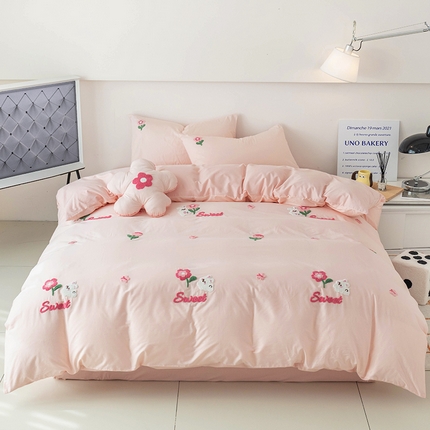 倾慕家纺 2025新款倾慕INS风毛巾绣纯棉系列四件套 毛巾绣-甜兔