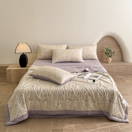 91家纺网 家纺一手货源 找家纺 （总）慕晨 2025新款全棉双层纱四件套莱赛尔夏被莱赛尔夏被四件套天丝夏凉被直播