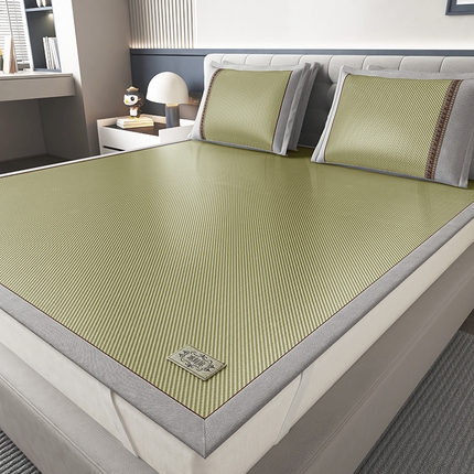 91家纺网 家纺一手货源 找家纺 小牛席业  2025新款经典款-冰藤双面席凉席席子（革标款） 青柠