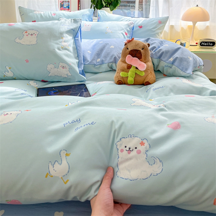 91家纺网 家纺一手货源 找家纺 盛秋家纺 2025新款卡通单被套 甜心猫+蓝爱心