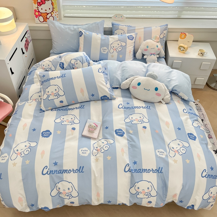 91家纺网 家纺一手货源 找家纺 暮思家居 2025新款正版授权三丽鸥全棉四件套系列四件套 蓝条玉桂狗