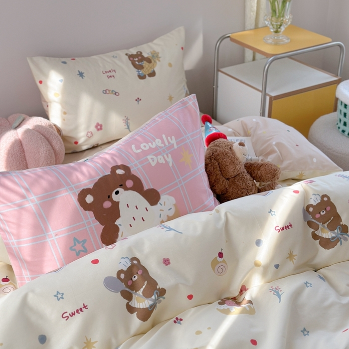 91家纺网 家纺一手货源 找家纺 时年家纺 2025新款全棉数码趣味系列3.0 四件套 甜圈小熊