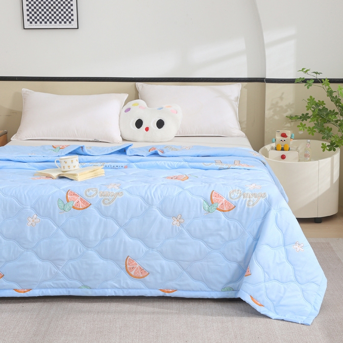 91家纺网 家纺一手货源 找家纺 被多多被业  2025新款清新印花亲肤绒超声波工艺夏凉被 水果派