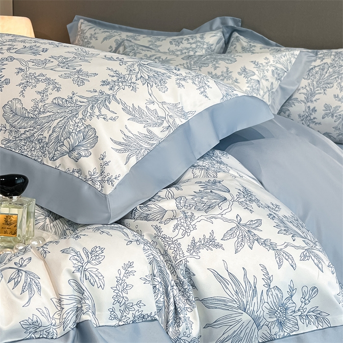 91家纺网 家纺一手货源 找家纺 笙意家纺 2025新款水洗冰丝数码印花宽边四件套 仙草