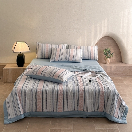 91家纺网 家纺一手货源 找家纺 （总）慕晨 2025新款全棉双层纱四件套莱赛尔夏被莱赛尔夏被四件套天丝夏凉被直播