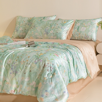 91家纺网 家纺一手货源 找家纺 （总）梦幻之城 2025新款水洗真丝数码印花简易款夏被四件套