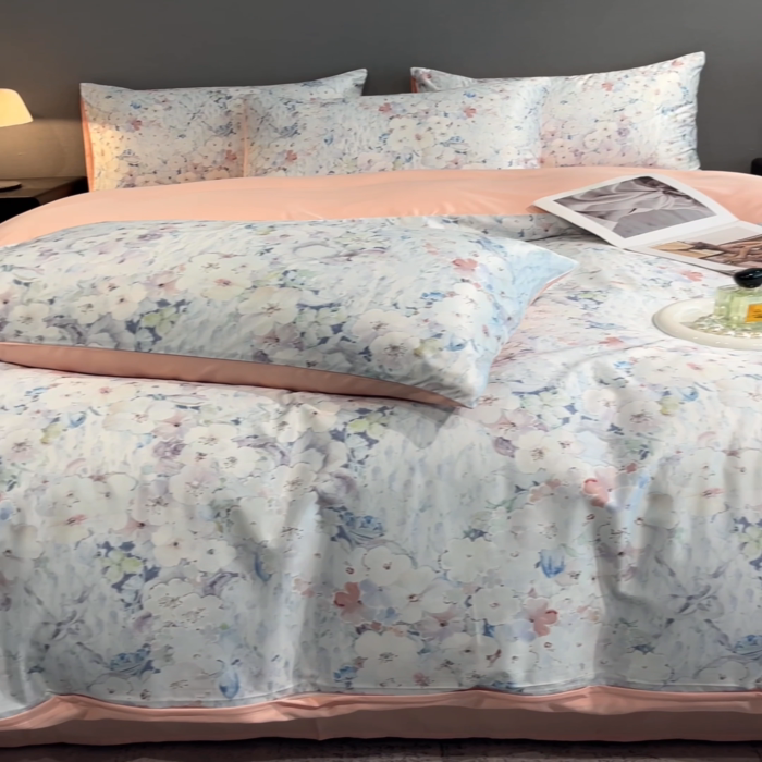 91家纺网 家纺一手货源 找家纺 笙意家纺2025新款水洗冰丝数码印花暗盒款四件套 流年