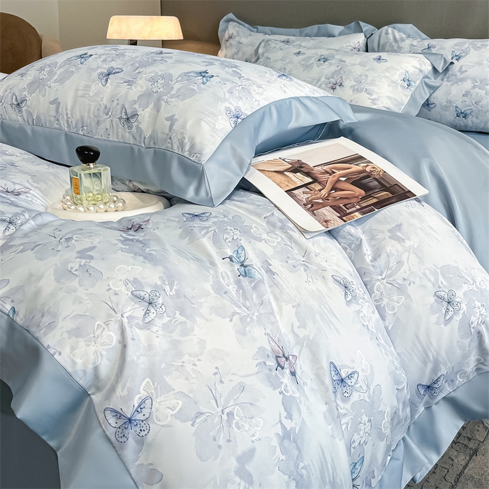 91家纺网 家纺一手货源 找家纺 笙意家纺 2025新款水洗冰丝数码印花宽边四件套 春序