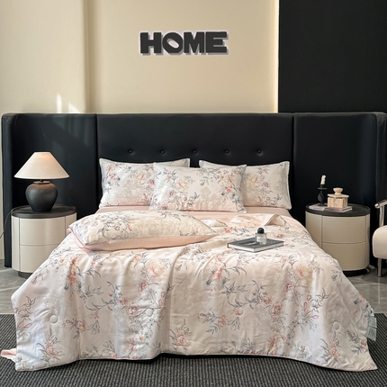 慕晨 2025春夏新品莱赛尔天丝数码印花四件套莱赛尔夏被四件套天丝夏凉被直播热款 繁华-白