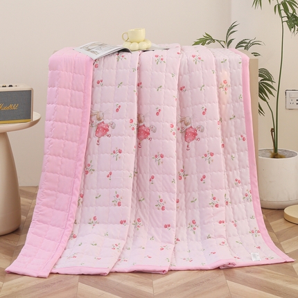 被多多被业  2025新款小清新印花小竺棉多针绗绣夏凉被 樱桃小兔