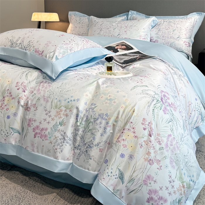 91家纺网 家纺一手货源 找家纺 笙意家纺 2025新款水洗冰丝数码印花宽边四件套 思绪