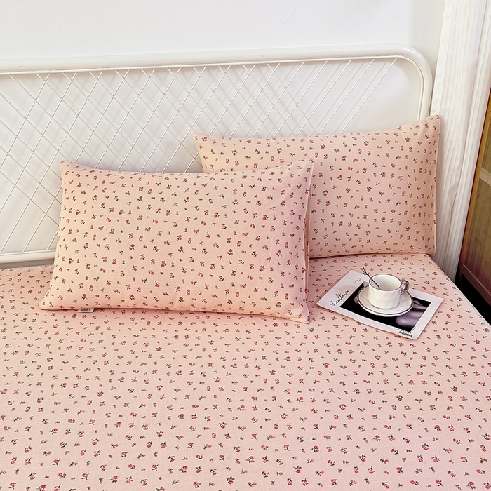 91家纺网 家纺一手货源 找家纺 伊而梦蚊帐 2025新款原棉老粗布床笠 粉玫瑰