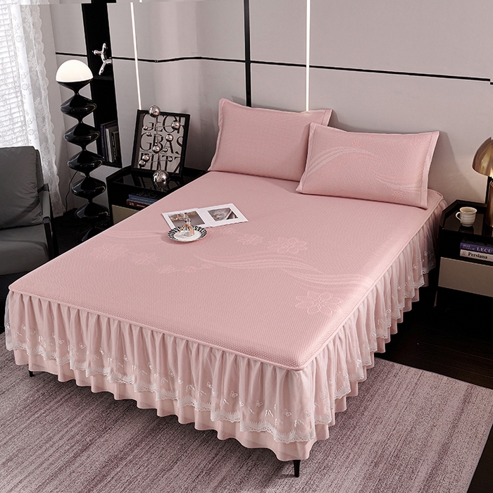 91家纺网 家纺一手货源 找家纺 （总）青雅席业 2025新款7A抗菌母婴级纯乙纶PE刺绣凉感丝 床裙款