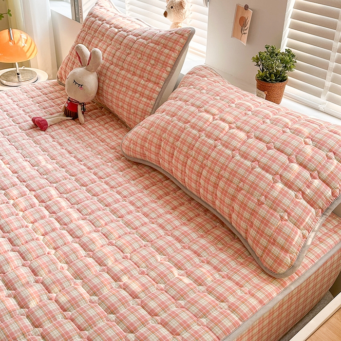 91家纺网 家纺一手货源 找家纺 铭成家纺 2025新款A类亲肤纯棉加厚床笠 简兮粉