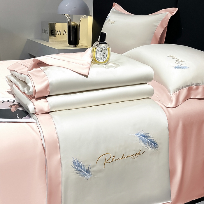 91家纺网 家纺一手货源 找家纺 如一 2025丝羽系列水洗冰丝夏被四件套 丝羽-奶白粉